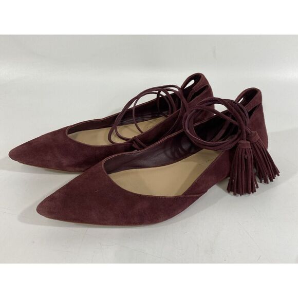 Loeffler Randall PENELOP Bordeaux Red Suede Lace Up Pointed Toe Flats, Wms Sz 8 - Picture 1 of 11